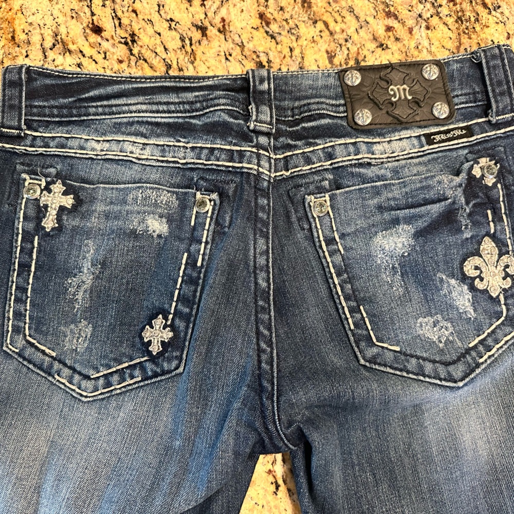 Miss Me cross & fleur de lis embellished boot cut